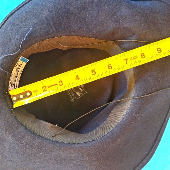 Vintage Mr. John Classic Wool Hat Wide Brim Satin Bow Navy Blue MCM Made in USA - Picture 10 of 13